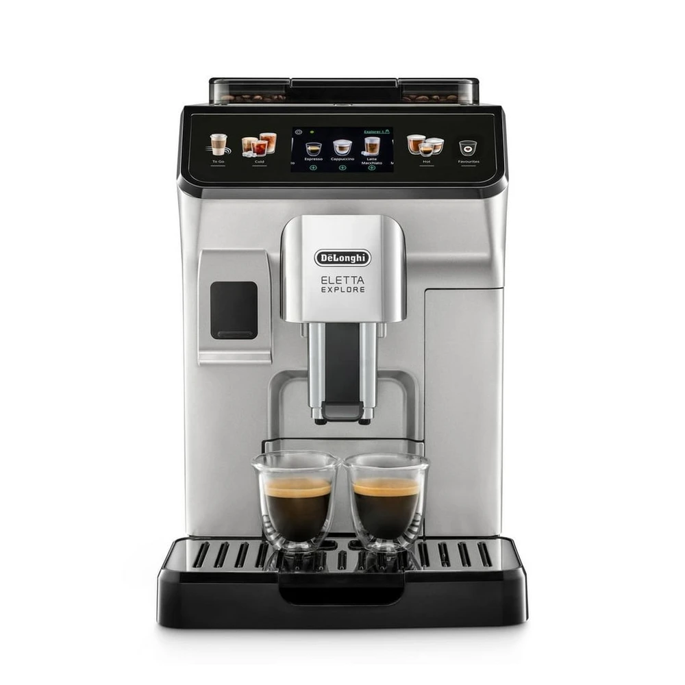 De'Longhi Kaffeevollautomat Eletta Explore ECAM450.55.S - 40 Rezepte, heißer & kalter Milchschaum, 3,5" Touch-Display, herausnehmbare Brühgruppe, einstellbarer Mahlgrad