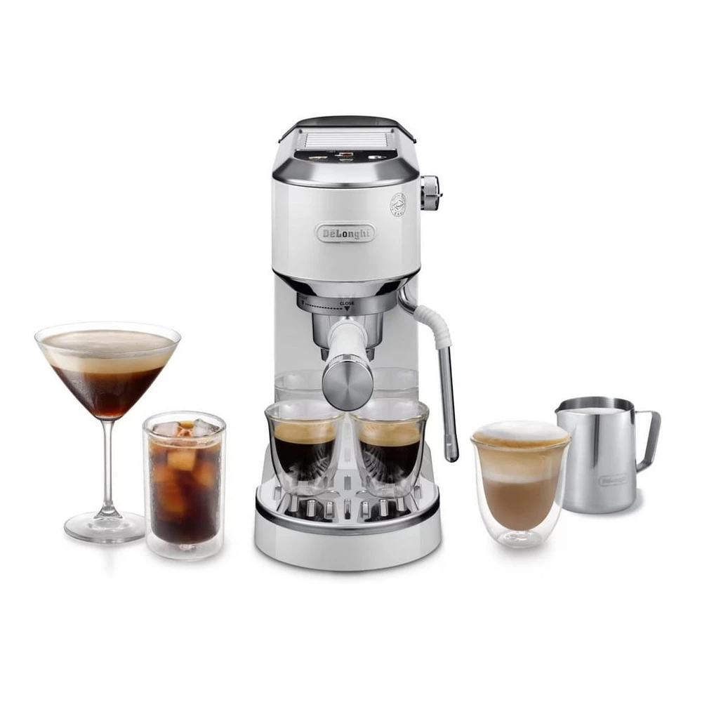 De'Longhi Espressomaschine Dedica Duo EC890.GR - Espresso & Cold Brew, 15 Bar, Touch-Buttons, Cold Brew in unter 5 Minuten, 15 cm breit, 1,1L, inkl. Milchschaumdüse