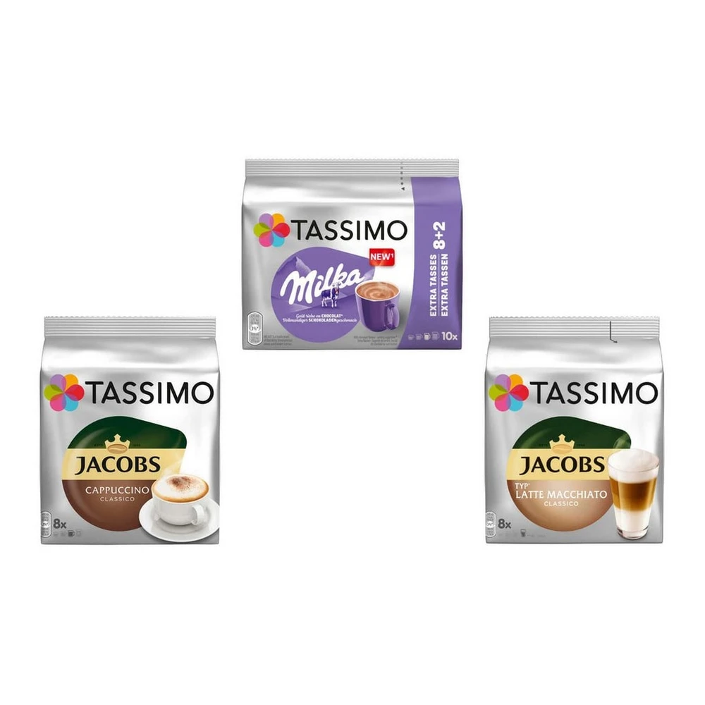 TASSIMO T Disc Creamy Collection, 684g, 3er Pack, Cappuccino, Latte Macchiato, Milka