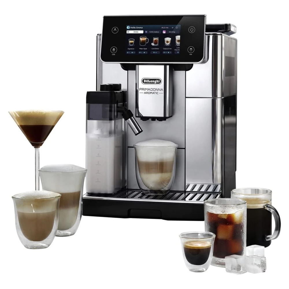 DELONGHI Primadonna Aromatic ECAM630.55.SSM - über 35 heiße und kalte Rezepte, Cold Brew, 4 Profile, Kaffeevollautomat Edelstahl gebürstet glänzend