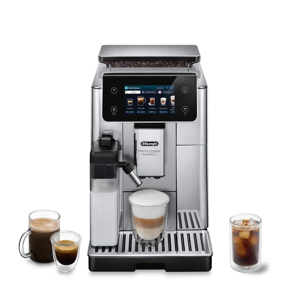 DELONGHI Primadonna Aromatic ECAM630.55.SSM - über 35 heiße und kalte Rezepte, Cold Brew, 4 Profile, Kaffeevollautomat Edelstahl gebürstet glänzend